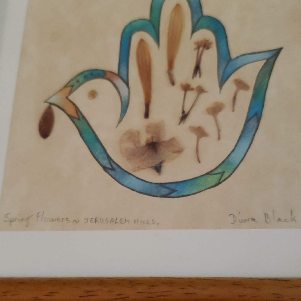 Vtg Hamsa Hand Painted Authentic Spring Flowers N Jerusalem Hills By Divora Blak - Picture 3 of 6